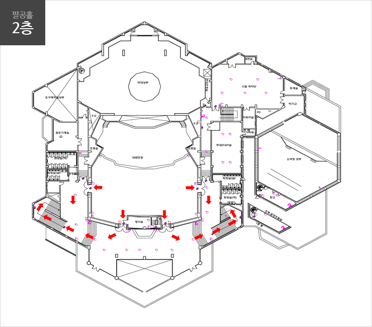 팔공홀 2층 피난안내도